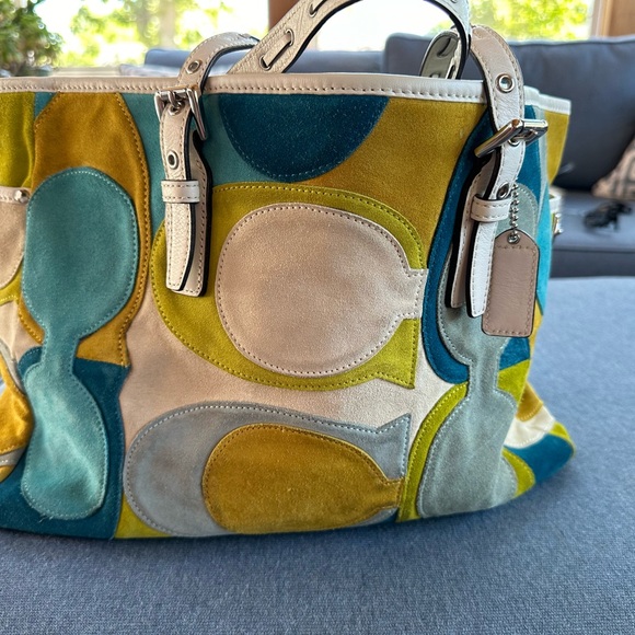 Coach suede multicolor tote - Picture 3 of 5